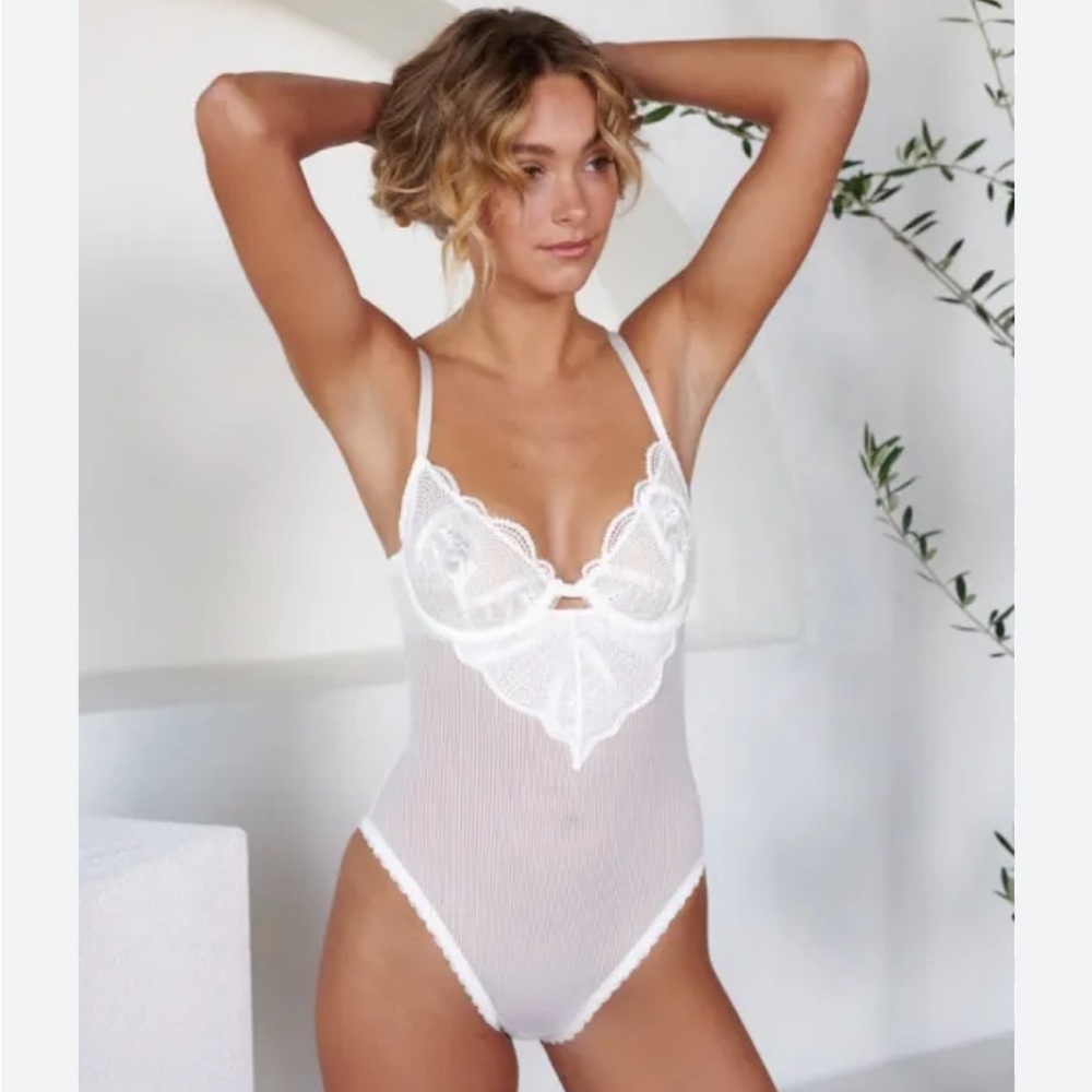 Kat The Label White Underwire Lace & Mesh Bodysuit